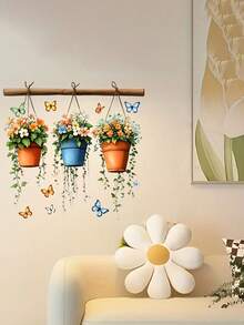 1 pieza Pegatina floral en maceta - Primavera, 3 Pinturas decorativas de flores en cubos, PVC, Autoadhesivo sin necesidad de pegamento, Adecuado para superficies de vidrio, decoración de sala de estar, dormitorio, baño, decoración del hogar - Multicolor - Ver 7