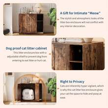 Gabinete de Arena de Gato Grande con Recolector Integrado, Enclosure para Caja de Arena Autolimpiante, Estante Ajustable Antiperro + Estación de Carga, Casa de Gato Oculta para Interior - Marrón - Ver 4