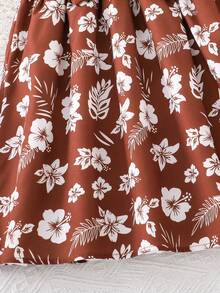 1pc Girls Floral Princess Dress, Ruffled Sleeve Bow Decor Two-Piece Dress, Suitable For 4-8 Years Old, Outdoor, Casual, Party, Holiday Gift, Birthday Gift - Brown - View 6