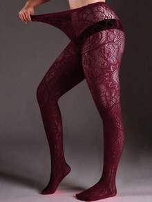 1pc Retro Tattoo Sexy Black Hollow Pattern Jacquard Stirrup Tights, Fishnet Pantyhose For Women - Multicolor - View 10