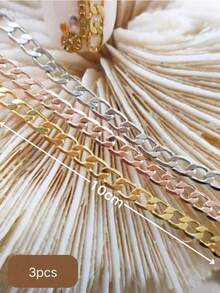 3件套玫瑰金、银色、金色金属链，镂空精致链，DIY美甲装饰，日式美甲饰品配件 - 彩色 - 查看 5
