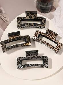 1/2/4pcs Leopard Print Hair Claw Clips, Shiny Minimalist Square Hair Clutches, Daily Casual Wear Hair Catcher Clip, School Stuff Fall Winter Women Vacation Outfits Flower Hair Jaw Clip (Random Colors) - Multicolor - View 2