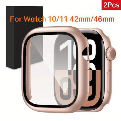 2pcs/Set, Integrated Protective Case And Screen Protector, Rose Gold Color, Suitable For Apple Watch 10/11 (42/46mm) Watch, Made Of Hard Material, Full Coverage Protection, Ultra-Thin Design, Easy To Wear, High Transparency, Anti-Fingerprint, Anti-Scratch