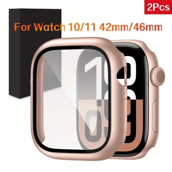 2pcs/Set, Integrated Protective Case And Screen Protector, Rose Gold Color, Suitable For Apple Watch 10/11 (42/46mm) Watch, Made Of Hard Material, Full Coverage Protection, Ultra-Thin Design, Easy To Wear, High Transparency, Anti-Fingerprint, Anti-Scratch