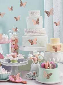 36片3D蝴蝶墙贴，3种尺寸，蝴蝶装饰，适用于派对、礼物、花束、蛋糕装饰、插花、房间装饰（粉色，H型胶随机） - 粉色 - 查看 3