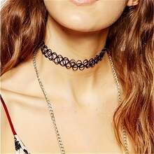 6pcs Velvet Choker Necklace Set, Gothic Sexy Lace Tattoo Style, Adjustable Suitable For Daily And Party Wear, All Season Synthetic Fiber Choker - Black - View 7