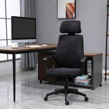 Height-Adjustable Office Chair With Tilt Function, Swivel, With Armrests, Headrest And Lumbar Support, Covered In A Mesh-Look Fabric, Black.