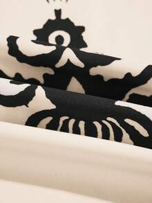 女士复古印花休闲度假迷你连衣裙 – 前腰褶裥、泡泡袖、轻松打造时尚造型 - 杏色 - 查看 9