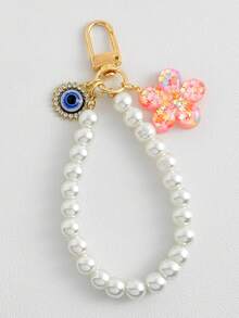 1pc Pearl Devil's Eye Tassel Flower Keychain, Bag Charm, Holiday Gift - Multicolor - View 10
