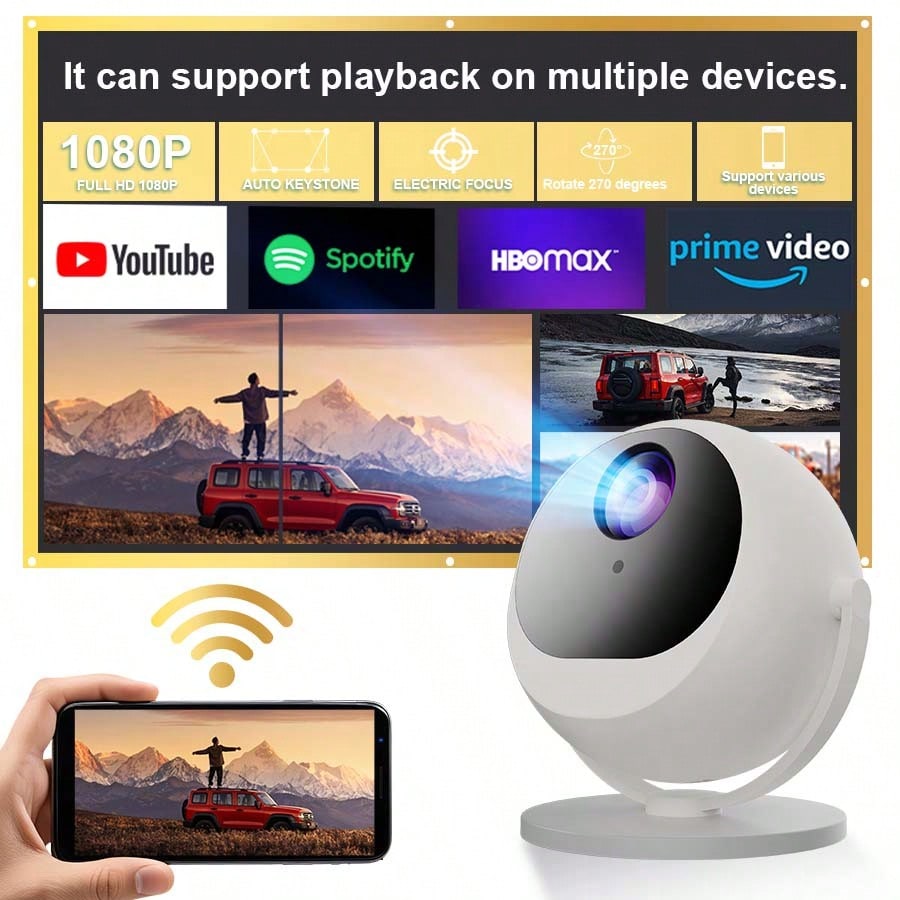 2026 New Release Globe-Themed 1080p Portable Projector | Brand-New Wifi 6 Projector 4k With Auto Keystone Correction & Manual Focus | Home Cinema Movie Projector Powered By XBJ-3600 Chip | Android 12.0 & 6 Bluetooth Projector Bedroom | Compact Mini Projector For Home & Outdoor Use | Ideal Gift For Halloween, Christmas, Valentine's & Back-To-School (Remote Included)