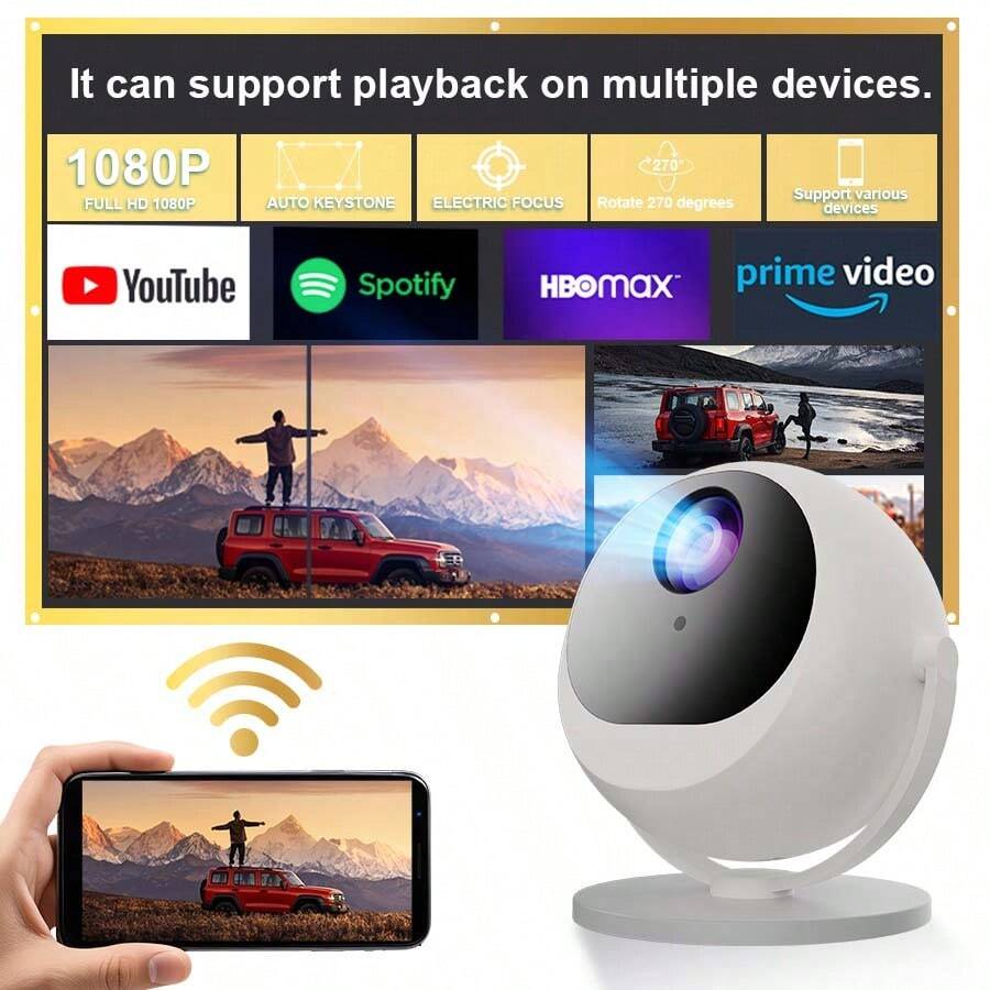 2026 New Release Globe-Themed 1080p Portable Projector | Brand-New Wifi 6 Projector 4k With Auto Keystone Correction & Manual Focus | Home Cinema Movie Projector Powered By XBJ-3600 Chip | Android 12.0 & 6 Bluetooth Projector Bedroom | Compact Mini Projector For Home & Outdoor Use | Ideal Gift For Halloween, Christmas, Valentine's & Back-To-School (Remote Included) - 查看 1