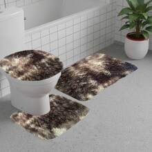 3 Pcs Mixed Color Bath Rugs Set, Bath Rug + Contour Mat + Toilet Seat Cover, Soft Microfiber Water Absorbent And Non-Slip Bathroom Rugs, Machine Washable, Easy To Dry - màu nâu - Xem 1