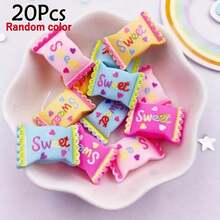 10 piezas de decoraciones planas de resina con forma de caramelos surtidos, adecuadas para scrapbooking, manualidades DIY y decoración de teléfonos, con tema de alimentos y bebidas - gemas abovedadas dulces y coloridas para proyectos creativos - Mezclar colores aleatoriamente - Ver 24
