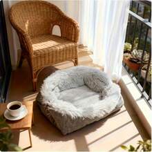 2-In-1 Convertible Pet Bed & Mattress - Soft Calming Dog Cat Bed With Non-Slip Bottom, Washable Plush Pad Snaps Into Cozy House, For Small Medium Pets, Indoor & Travel Use - 灰色 - 查看 4
