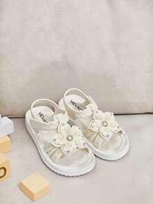 Cute Rhinestone Bow Open Toe Sandals, Breathable Suitable For Girls Beach Vacation - White - View 3