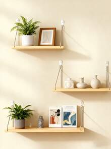 1 pieza Estante flotante montado en la pared, sin necesidad de perforar, estante de almacenamiento de tablero de madera para dormitorio, sala de estar, cocina, repisa decorativa de pared - Albaricoque - Ver 4