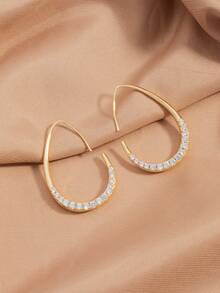 1 Pair Minimalist U-Shaped Rhinestone Earrings (For Women) - Gold - View 1