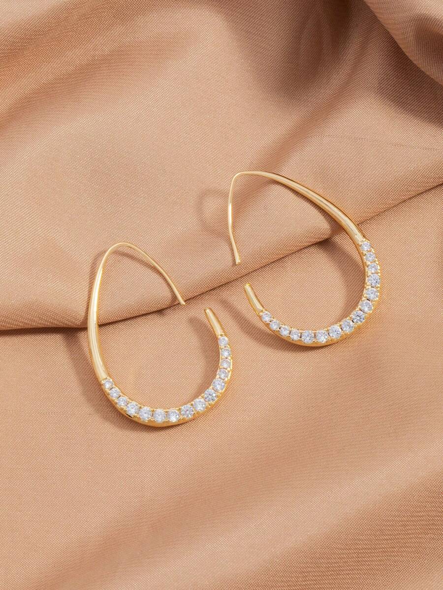1 Pair Minimalist U-Shaped Rhinestone Earrings (For Women) - Gold - View 1