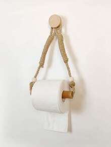 Wall-Mounted Hemp Rope Toilet Roll Paper Holder, Non-Perforated Toilet Hemp Rope Roll Paper Holder, Kitchen Wall-Mounted Roll Paper Holder With Hooks, Suitable For Replacing Rolls-Modern Home Fashion Bathroom Accessories - Brown - View 11