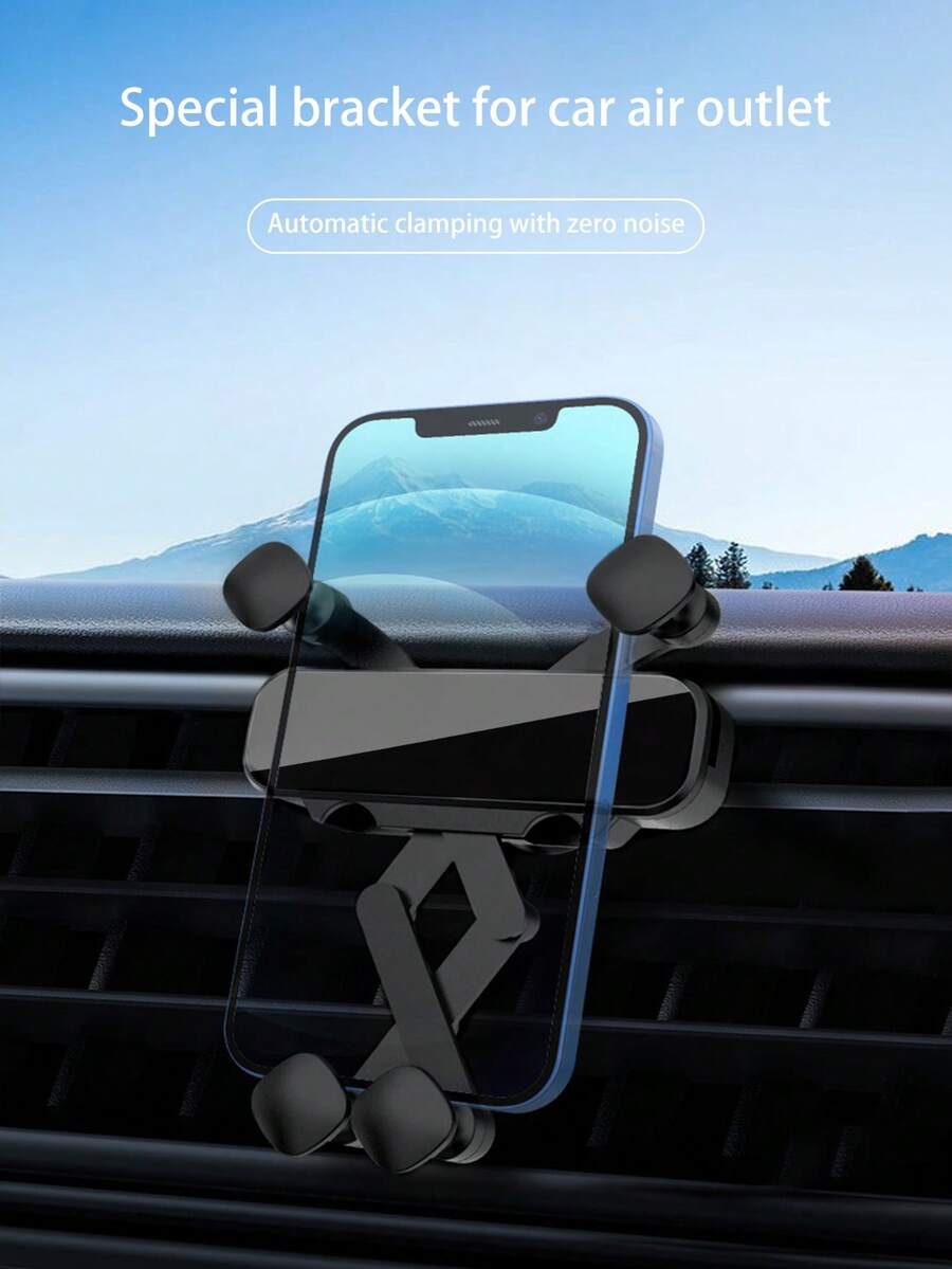 1pc New Black Mirror Car Phone Holder, "I-Shaped" Invisible Gravity Car Universal Air Vent Phone Mount, Retractable & 360 Degree Rotatable - A - View 1