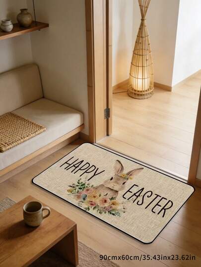 1pc Easter Bunny Doormat, Designed With Cute Easter Bunnies And Blooming Flowers, Warm And Adorable Holiday Atmosphere, Serves As Both Festive Decor And Practical Doormat, Soft And Comfortable Material, Suitable For Entryway, Small Rug, Welcome Mat, Carpet
