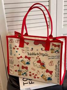 SANRIO 高品質卡通小貓單肩包，大容量學生帆布托特包，通勤手提包，女性必備戶外收納包 - 彩色 - 查看 11