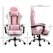 Gaming Chair, Computer Chair, Ergonomic Office Chair With Headrest, Lumbar Cushion, Height Adjustable, 360° Swivel, Pink And White - Multicolor - View 6