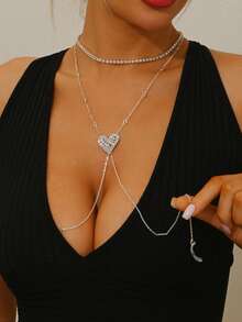 1pc Minimalist Rhinestone Embellished Sexy Body Chain, Women's Fashion Sensual Chain Necklace - Silver - View 6