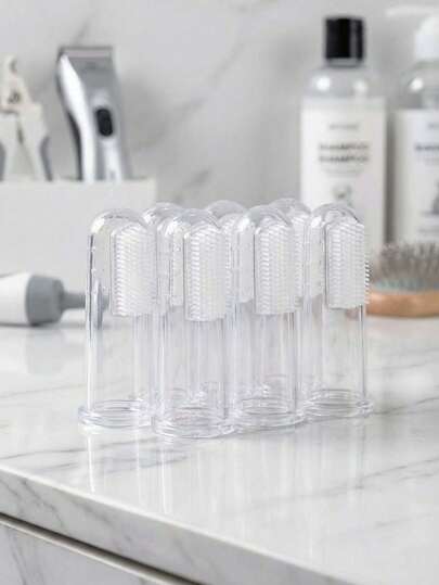 Flerdelat set med genomskinlig silikontandborste för katt och hund – mjuk silikontandborste för husdjur, perfekt för rengöring av katttänder och munvård för valpar