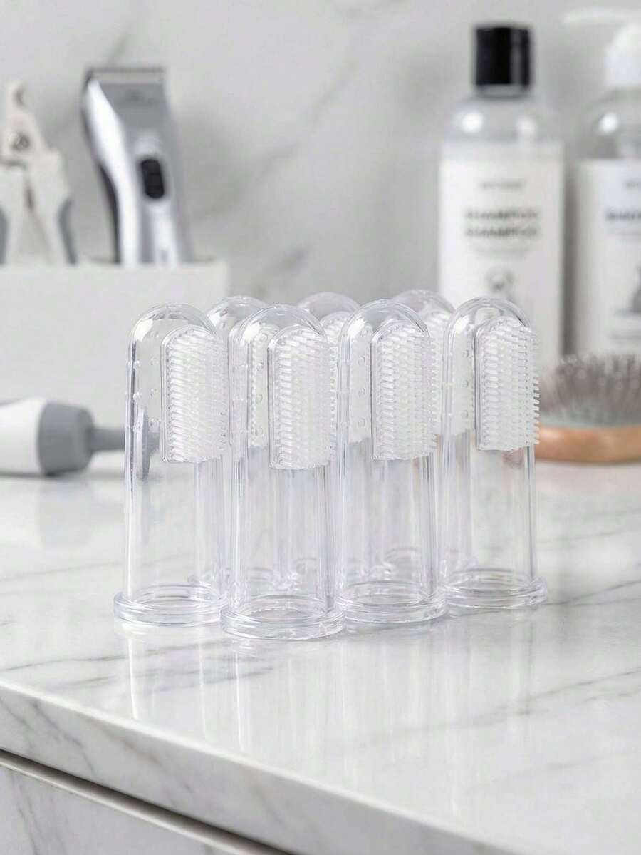 Multi-Piece Set Clear Silicone Pet Toothbrush Cat & Dog Finger Toothbrush Kit – Soft Silicone Pet Dental Brush, Ideal For Cat Teeth Cleaning & Puppy Oral Care - Clear - View 1