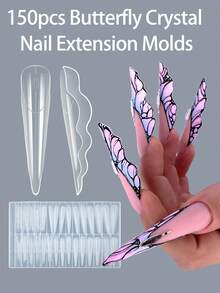 150Pcs Butterfly False Nail Forms - Reusable Clear Nail Tips Extension Forms For Acrylic Gel Nails, No Paper Forms Quick Application Nail Stencils, 6 Sizes Salon Professional Nail Art Supplies - Clear - View 1