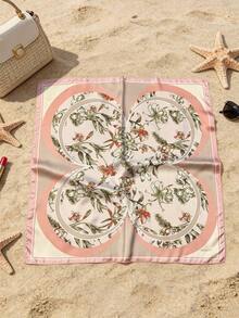 1pc Elegant Floral Print 70cm Silk-Like Small Square Scarf, Women Fashion Versatile Bandana, Waist Belt, Bag Decor, Hair Accessory, Suitable For Daily Wear - Pink - View 5