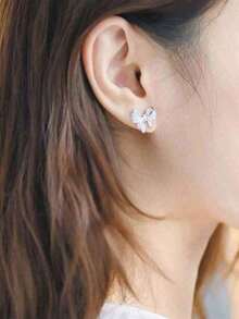 1 Pair Of Copper Inlaid Cubic Zirconia Bowknot Earrings - 銀 - 查看 6