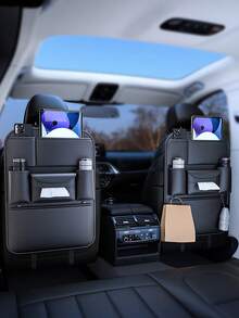 PU Leather Car Back Seat Organizer With Tissue Box Holder, Cup Holders, Hooks & Anti-Kick Mat - Multifunctional Backseat Storage Bag - Multicolor - View 9