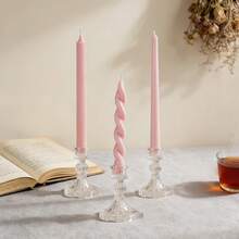 1支18厘米（7.08英寸）粉色多风格长柄蜡烛，适用于酒店、香薰、氛围营造、桌面装饰，欧式浪漫风格，适用于婚礼、西式餐饮、婚礼装饰、香薰礼品和男女皆宜的礼品。也适用于户外野餐和应急照明。 - 彩色 - 查看 7