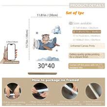 1幅帆布墙画 - 飞熊主题婴儿房装饰：飞机和热气球设计婴儿用品 - 带框幼儿房墙画，非常适合游戏室装饰、幼儿园装饰、男孩房装饰、女孩卧室装饰、儿童房装饰 - 彩色 - 查看 28