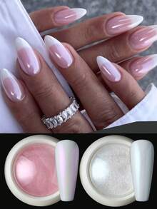 2 Farben Aurora Weiß Rosa Nagelpulver Y2K Ästhetik Fairy Perle Schimmer Spiegel Rubbing Pigment Gel Lack DIY Rubbing Flake Maniküre Deko - Verschiedenfarbig - Übersicht 2