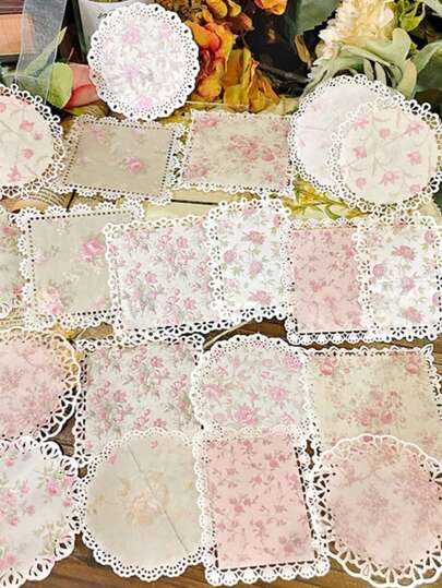 Papper med vintageblommönster, dekorativt papper med ihålig spetskant, söta kreativa brevpapper för DIY-scrapbooking, bullet journaling, anteckningsböcker, hantverk, skolstart, vinter, Thanksgiving, jul, saudisk nationaldag, födelsedag, helgdag, nyår, alla hjärtans dag-presenter till pojkvän/flickvän, vuxna