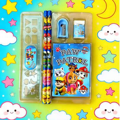 Paw Patrol 1 Set Cute Pattern Multifunctional Stationery Set, Durable For Long-Term Use, Including Pencil, Ruler, Pencil Sharpener, Eraser, Suitable As Birthday, School, Student Prize, Back To School Gift For Halloween, Christmas, Thanksgiving, Graduation