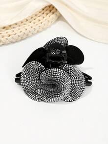 1个奢华水钻花朵发爪夹，优雅闪亮配饰，适合日常、派对、婚礼等场合。