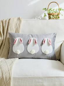 1pc Easter Grey Rabbit Embroidered Throw Pillow Cover, 3D Rabbit Ear Decor Cushion Cover, Suitable For Indoor Decor, Spring/Summer Pillowcase, Inner Pillow Not Included - Grey - View 2
