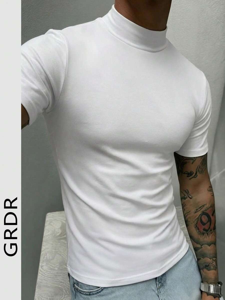 GRDR Men's Summer Lightweight Mock Neck Short Sleeve T-Shirt, Suitable For Outdoor Casual Wear - White - View 1