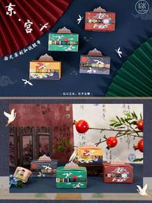 1盒5卷和纸胶带套装，东方宫廷系列，中国复古紫禁城拱门设计贴纸，传统图案，皇家宫殿风格剪贴簿，文具用品 - 雲中鶴 - 查看 3