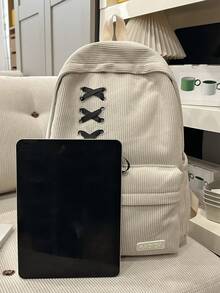 Women's Minimalist Large Capacity Backpack, Suitable For Back To School Season And Travel - Beige - View 5