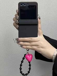 Luxury Rose Red Heart Bead Bracelet Black Phone Case Compatible With Samsung Galaxy Z Flip7 Z Flip6 ZFlip 5 ZFlip 4 3 5G Hinge Hard Cover - Black - View 4
