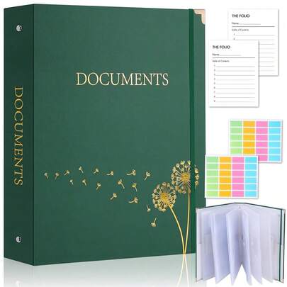 Organizador de documentos importantes Carpeta tipo folio con 3 anillos Carpeta acordeón de almacenamiento con 9 bolsillos, etiquetas para papeles, archivos, pasaportes, en caso de que yo muera