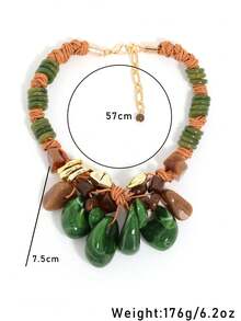 Retro Brown Rope Necklace, Contrasting Textured Stone Decor Minimalist Clavicle Chain, Lightweight Elegant Mori Style Necklace - Water Drop Pendant - View 8