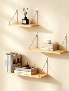 1 pieza Estante flotante montado en la pared, sin necesidad de perforar, estante de almacenamiento de tablero de madera para dormitorio, sala de estar, cocina, repisa decorativa de pared - Albaricoque - Ver 1