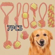 7pcs Rope Dog Chew Toys - Durable, Teething, Compact Design, Sturdy Structure, Ideal For Small & Medium Dogs, Perfect Dog Gift, Warm Companion - Orange - View 1