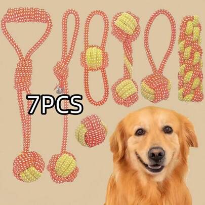 7pcs Rope Dog Chew Toys - Durable, Teething, Compact Design, Sturdy Structure, Ideal For Small & Medium Dogs, Perfect Dog Gift, Warm Companion